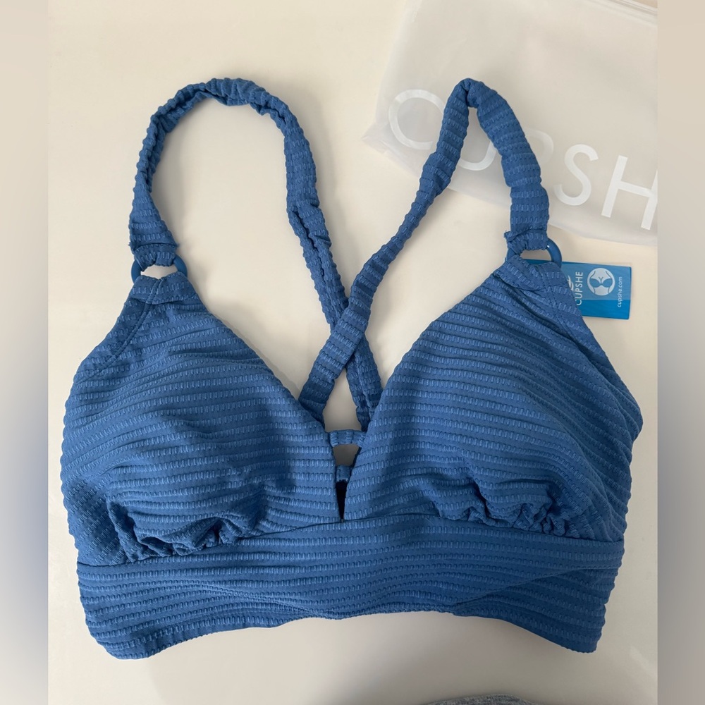 Cupshe Blue Textured Crossback Bikini Top